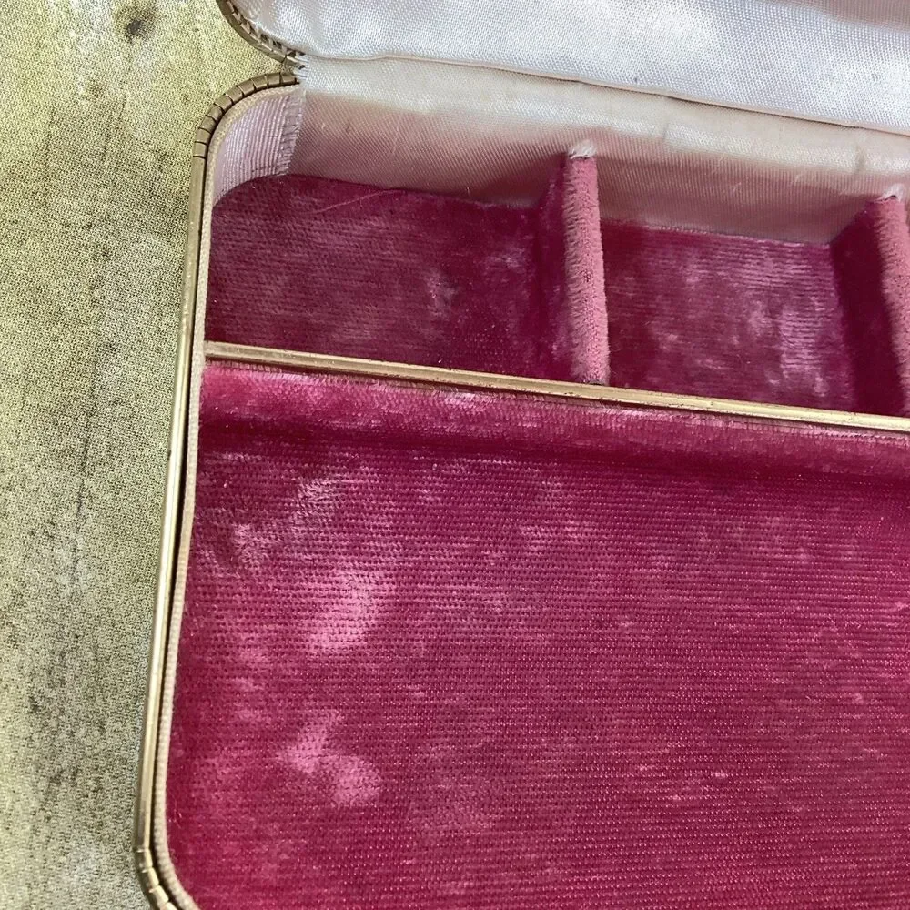 Vintage Farrington Pink Jewelry Box Sunburst Made In USA 7
